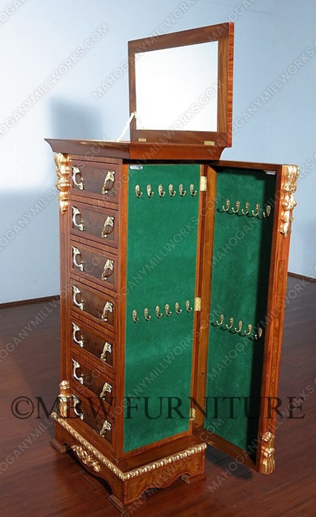 Burl Walnut French 7-Drawer Jewelry Chest