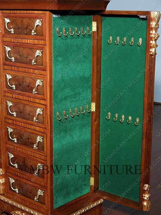 Burl Walnut French 7-Drawer Jewelry Chest