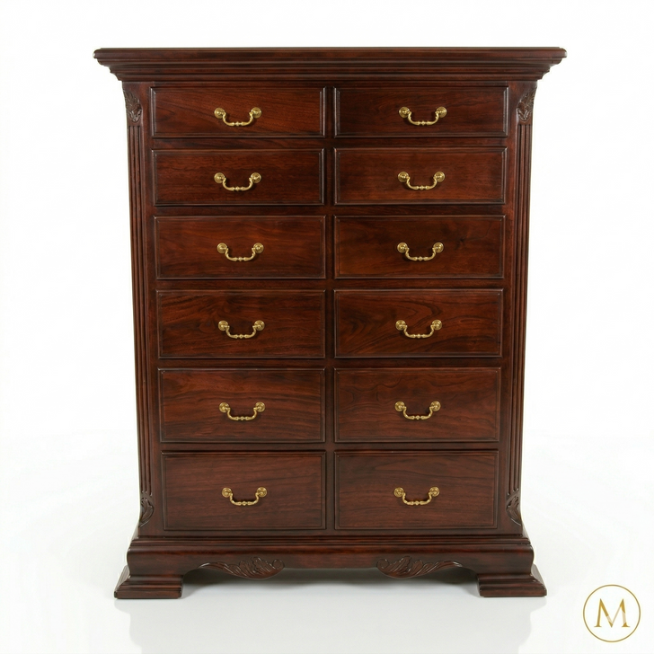Solid Teak 12 Drawer Dresser Chest