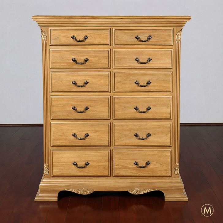Solid Teak 12 Drawer Dresser Chest