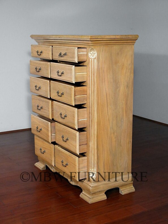 Solid Teak 12 Drawer Dresser Chest