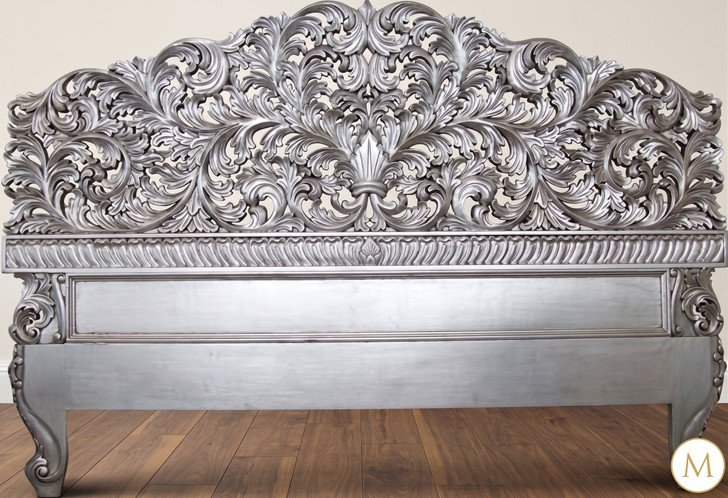Antiqued Silver Leaf Baroque King Headboard