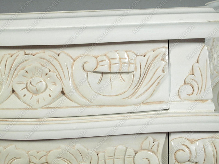 Antiqued White Rococo Nightstand / Bedside Table/Chest