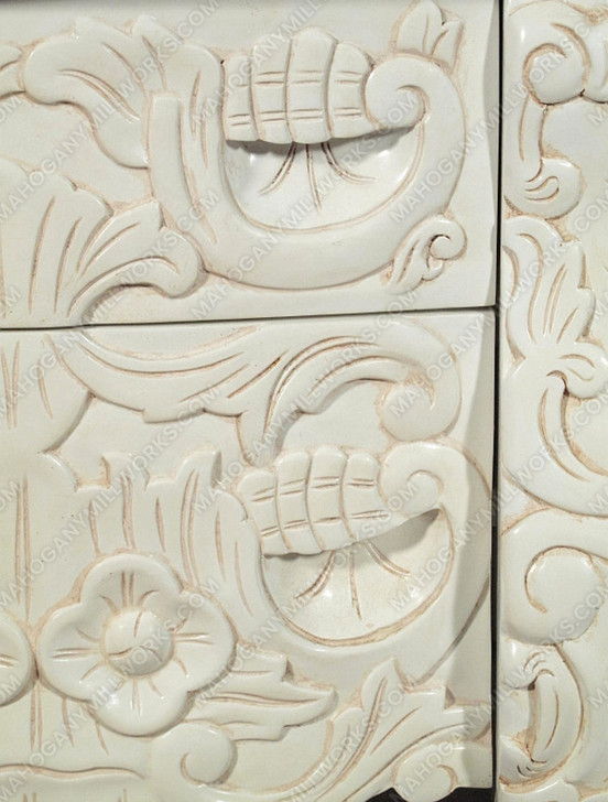 Antiqued White Rococo Nightstand / Bedside Table/Chest