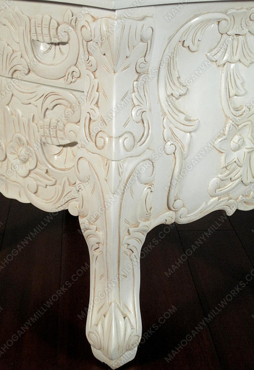 Antiqued White Rococo Nightstand / Bedside Table/Chest