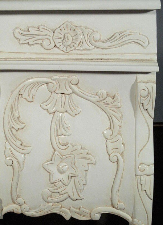 Antiqued White Rococo Nightstand / Bedside Table/Chest