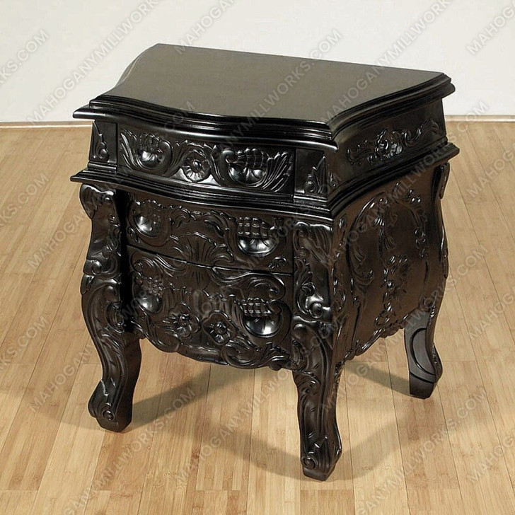 Black Rococo 3 Drawer Nightstand / Bedside Table/Chest