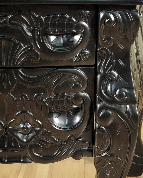 Black Rococo 3 Drawer Nightstand / Bedside Table/Chest
