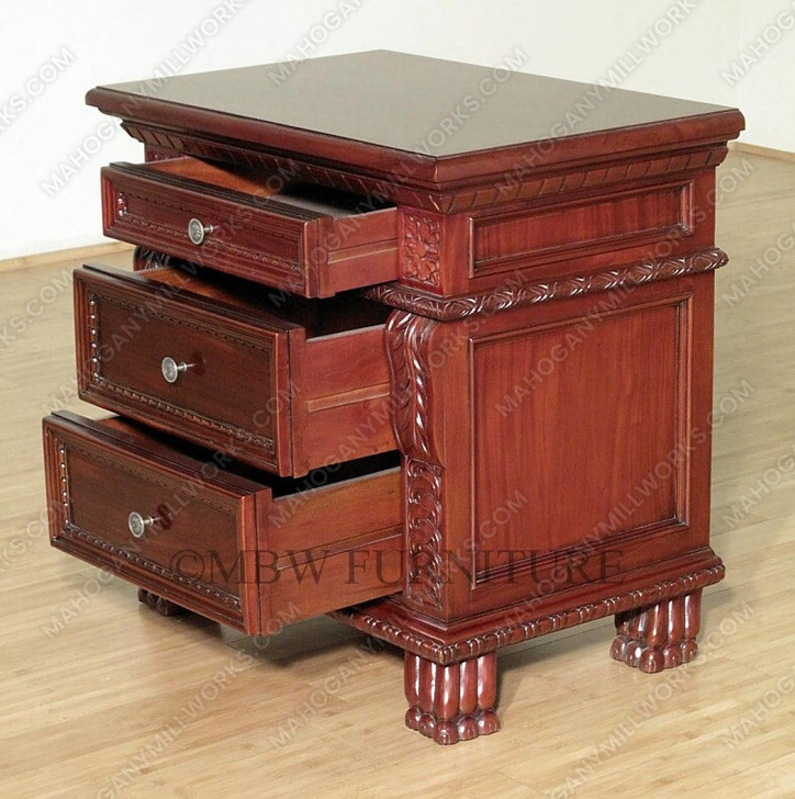 Cherry Baroque 3-Drawer Nightstand Side Table