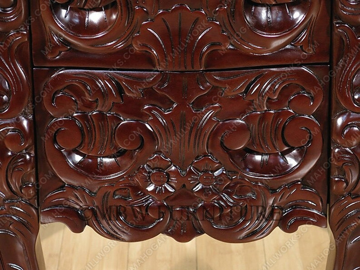 Solid Chocolate Mahogany French Rococo 3-Drawer Nightstand / Bedside Table/Chest