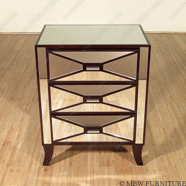 Mirrored 3-Drawer Tuxedo Nightstand Bedside Table