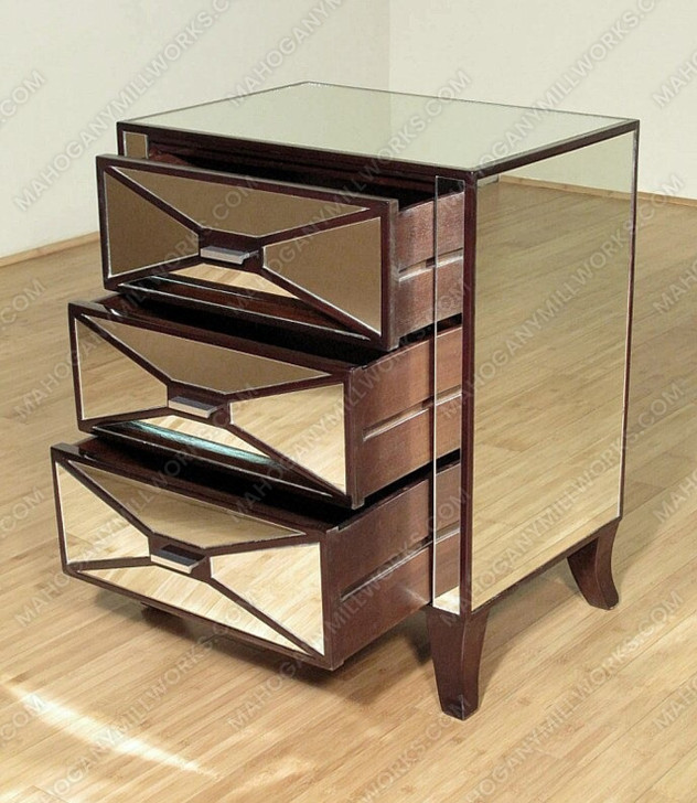 Mirrored 3-Drawer Tuxedo Nightstand