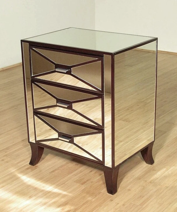 Mirrored 3-Drawer Tuxedo Nightstand