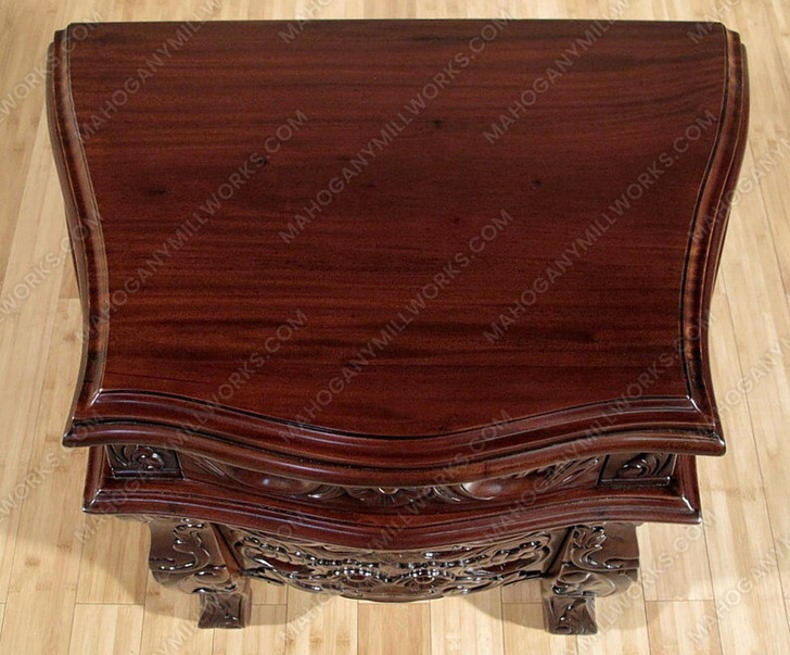 Solid Mahogany Rococo 3 Drawer Bedside Table Nightstand
