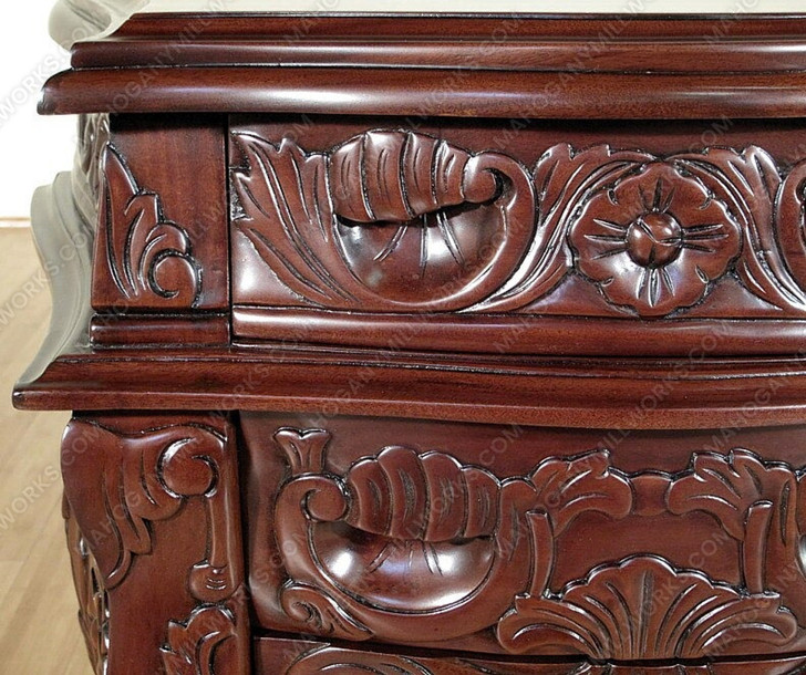 Solid Mahogany Rococo 3 Drawer Bedside Table Nightstand