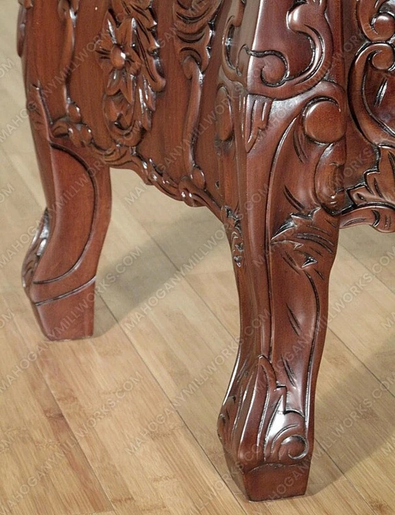 Solid Mahogany Rococo 3 Drawer Bedside Table Nightstand