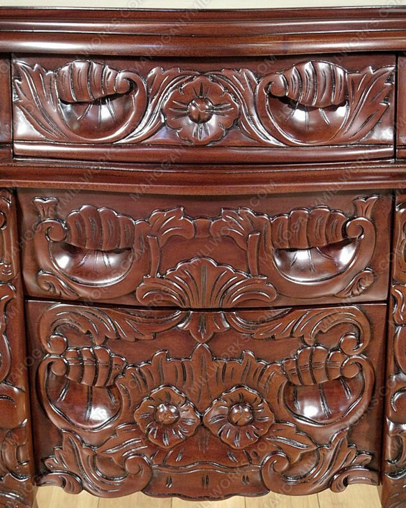 Solid Mahogany Rococo 3 Drawer Bedside Table Nightstand