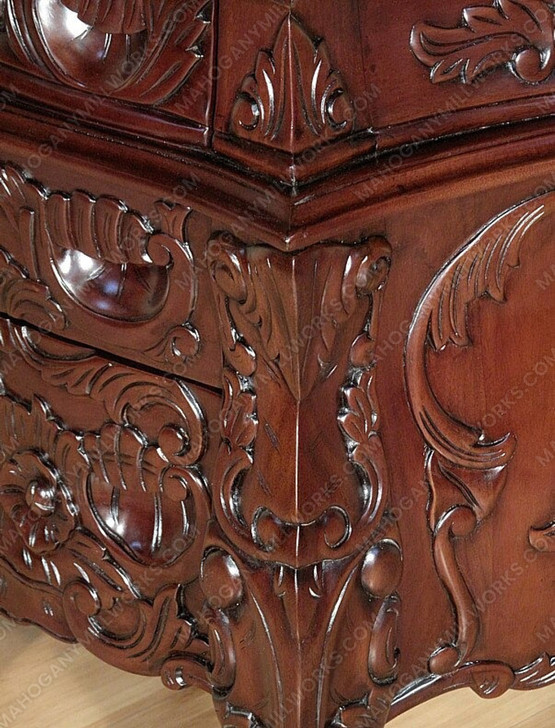 Solid Mahogany Rococo 3 Drawer Bedside Table Nightstand