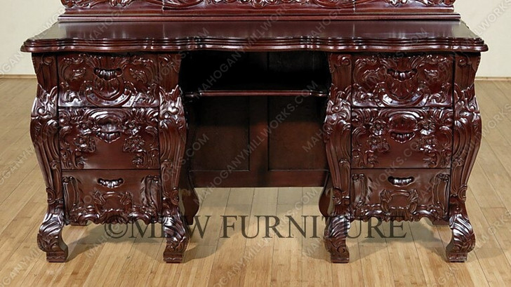 Dark Mahogany French Rococo Vanity Mirror Dresser