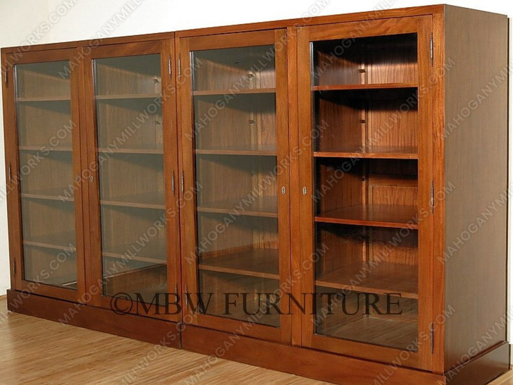 Large Mahogany Executive Office Bookcase w/ 4 Lockable Glass Doors