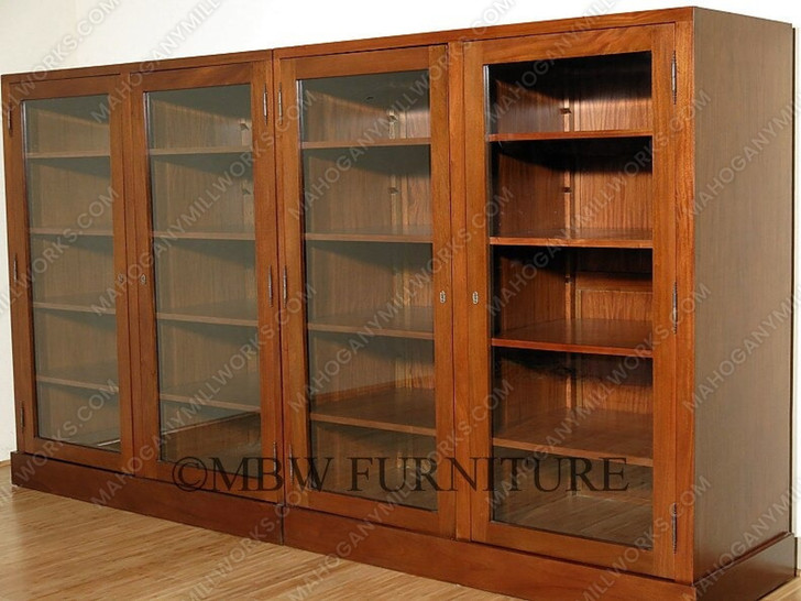 11ft Mahogany Bookcase w/ 4 Lockable Glass Doors
