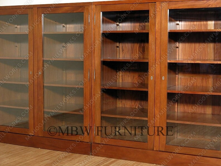 11ft Mahogany Bookcase w/ 4 Lockable Glass Doors