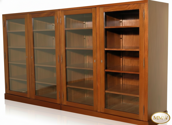11ft Mahogany Bookcase w/ 4 Lockable Glass Doors