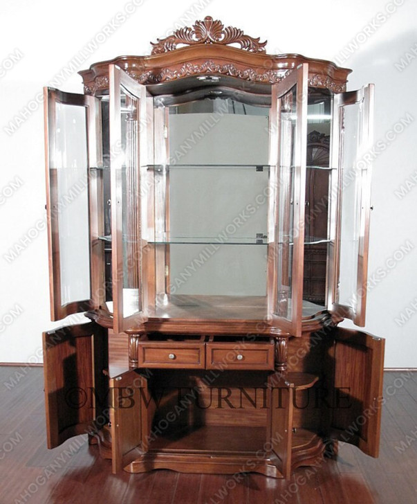 Walnut Rococo China Curio Display Cabinet Hutch