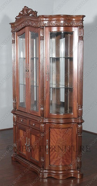 Walnut Rococo China Curio Display Cabinet Hutch