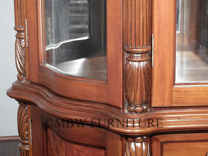 Walnut Rococo China Curio Display Cabinet Hutch