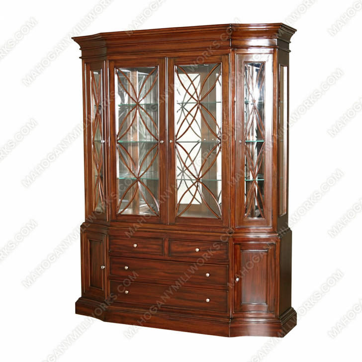 6Ft Wide Mahogany Victorian Curio Display China Cabinet