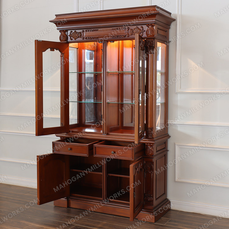 Mahogany Gothic Hutch China Cabinet