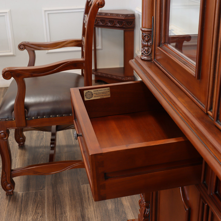 Hand-Carved Mahogany China Cabinet with Glass Doors and Storage Base