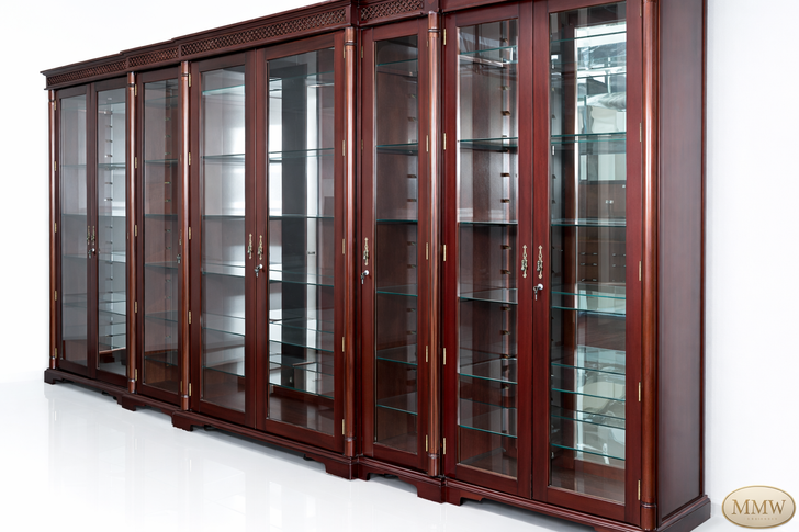 15ft Red Mahogany Victorian Glass Curio Display Cabinet