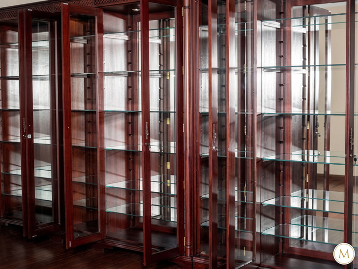 15ft Red Mahogany Victorian Glass Curio Display Cabinet