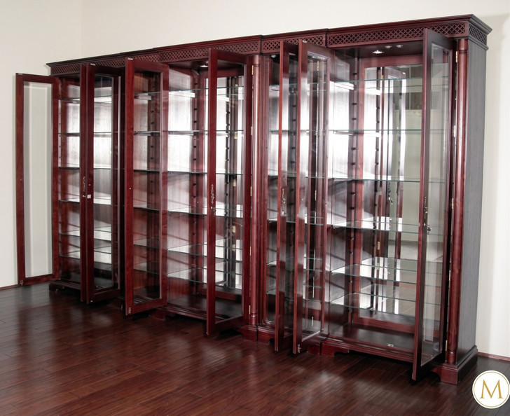 15ft Red Mahogany Victorian Glass Curio Display Cabinet