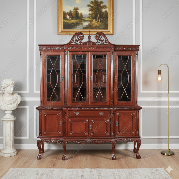 Large Cherry Chippendale Curio China Cabinet (78W x 96H)