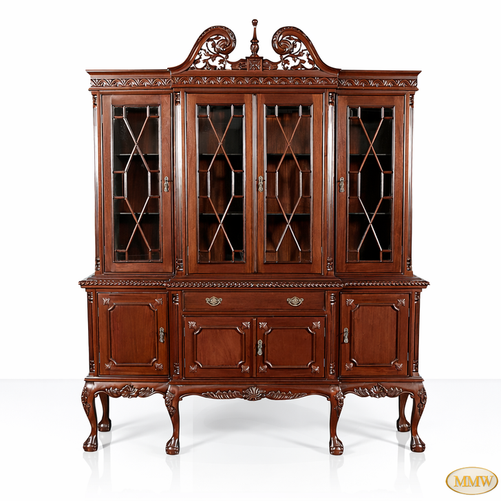 6.5ft Chippendale Hutch China Cabinet