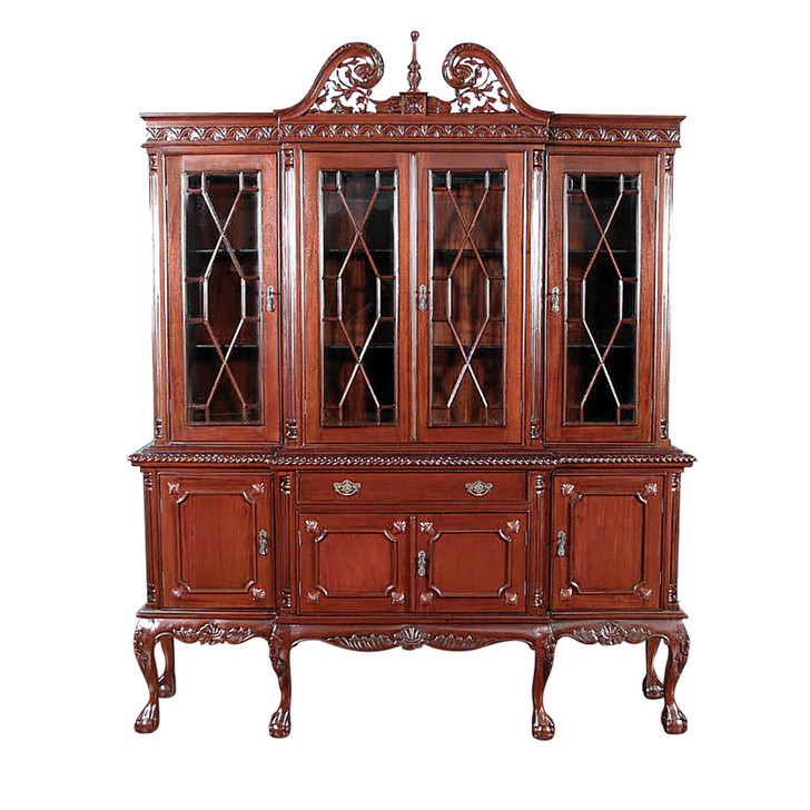 6.5ft Red Mahogany Chippendale China Cabinet