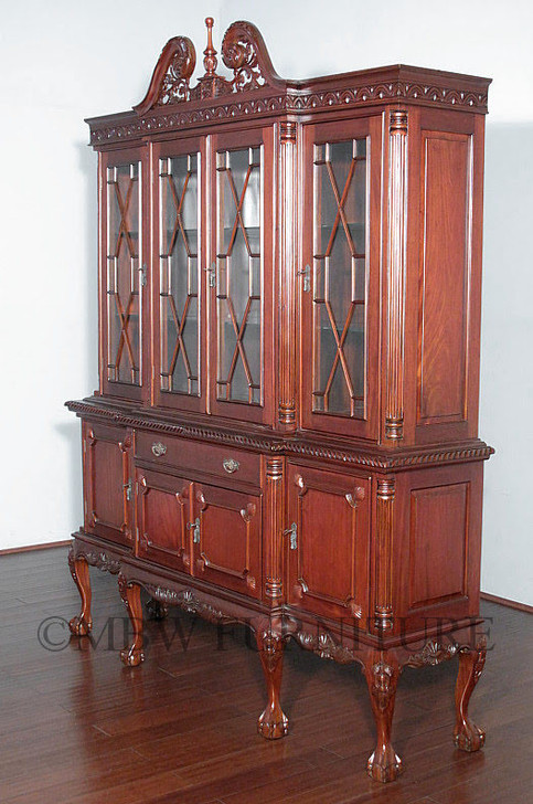 6.5ft Red Mahogany Chippendale China Cabinet