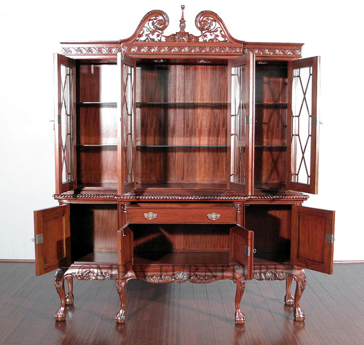 6.5ft Red Mahogany Chippendale China Cabinet