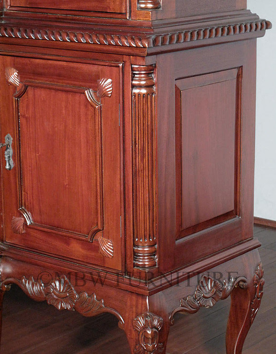6.5ft Red Mahogany Chippendale China Cabinet