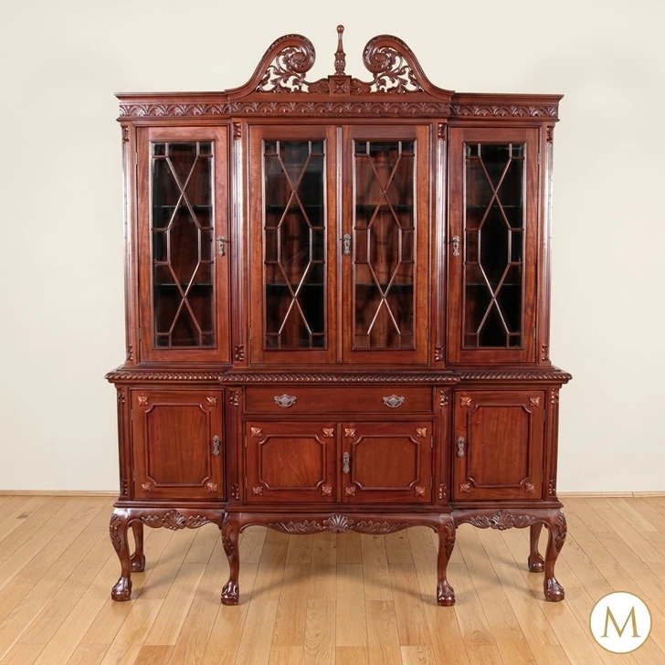 6.5ft Red Mahogany Chippendale China Cabinet