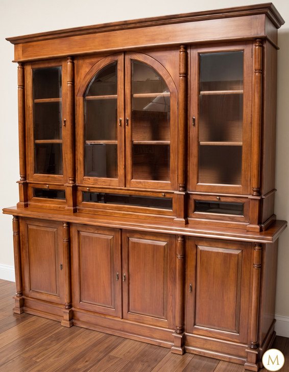 Solid Mahogany Glass Door Bookcase Hutch Cabinet