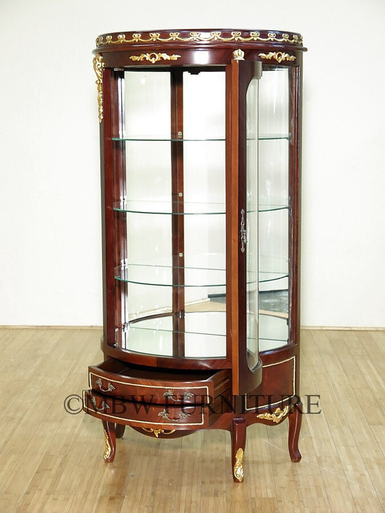 Solid Mahogany Mirrored Back Demilune Curio Cabinet