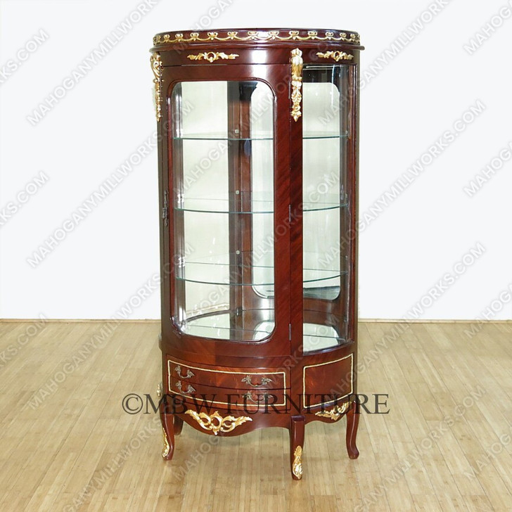 Solid Mahogany Mirrored Back Demilune Curio Cabinet