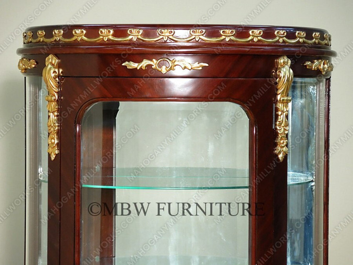 Solid Mahogany Mirrored Back Demilune Curio Cabinet