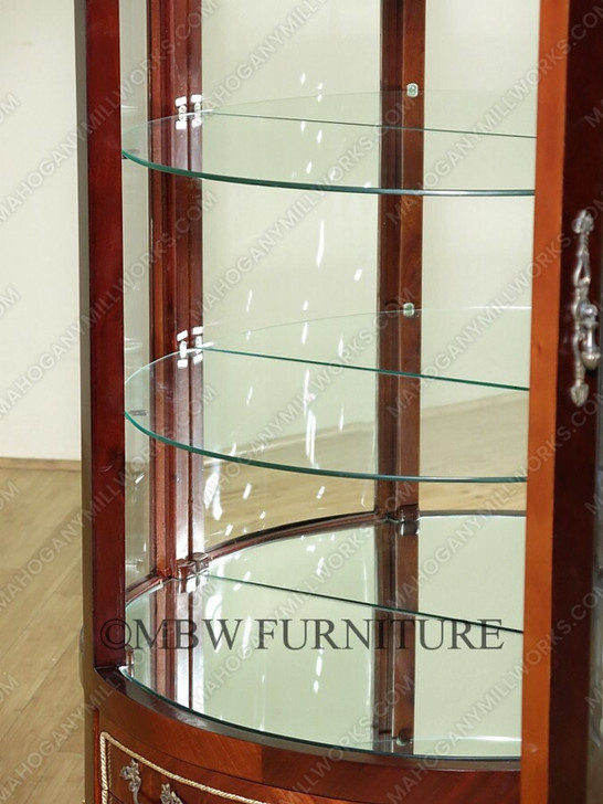 Solid Mahogany Mirrored Back Demilune Curio Cabinet
