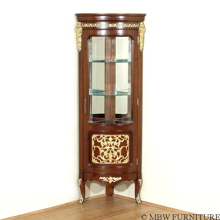 Walnut French Louis Corner Curio Cabinet