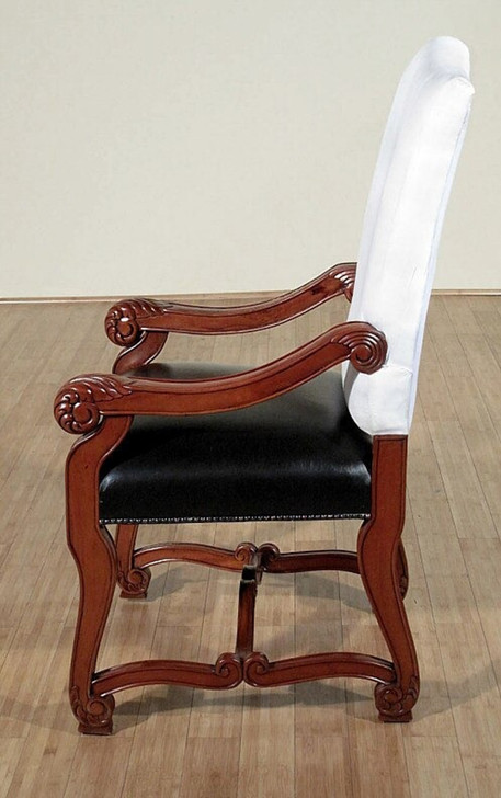 Cherry Black Leather Dining Arm Chair
